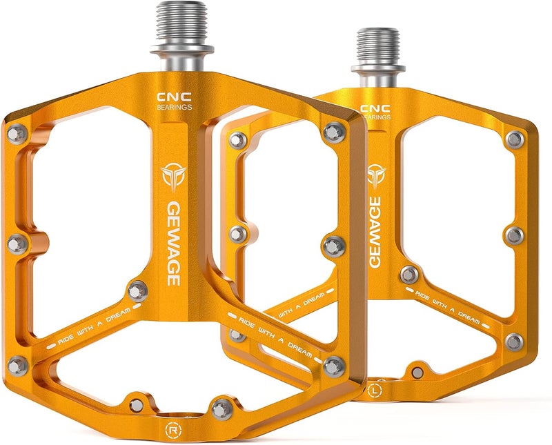 GEWAGE Road/Mountain Bike Pedals - 3 Bearings Bicycle Pedals - 9/16” CNC Machined Flat Pedals with Removable Anti-Skid Nails - Image 1